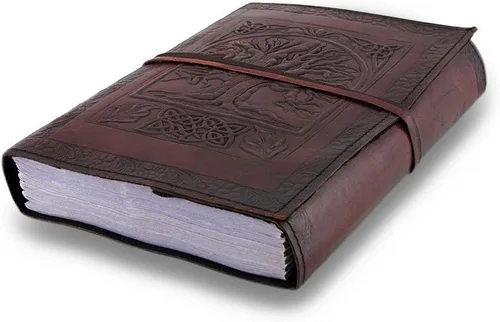 Vista 2 de Diario de cuero en relieve, cuaderno de árbol grande para escribir diario de cuero, diario de cuero hecho a mano (Gbag)