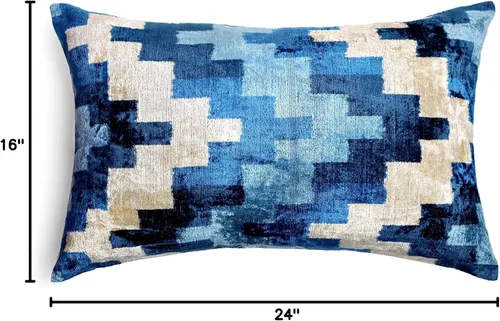 Vista 10 de CANVELLO -Exquisita almohada/cojín de plumón: almohadas de plumas elegancia y arte Almohadas icónicas con diseño Ikat Seda de terciopelo suave