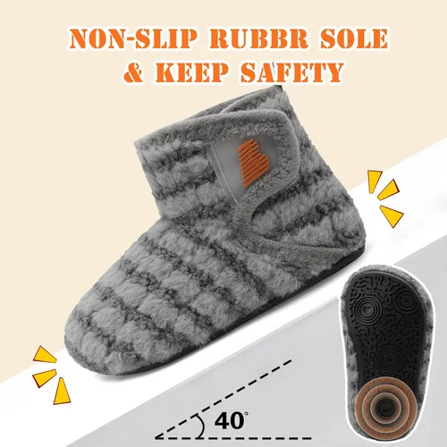 Vista 4 de BARERUN Pantuflas para niños y niñas, zapatos de casa para bebés, botines de invierno de felpa acogedora para niños, pantuflas cálidas y ligeras