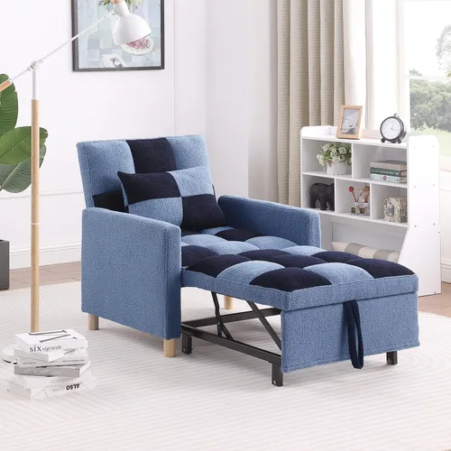 Vista 10 de Sofá cama convertible 3 en 1, silla convertible multifuncional, tela de peluche suave para sala de estar, apartamento, oficina Negro&blanco
