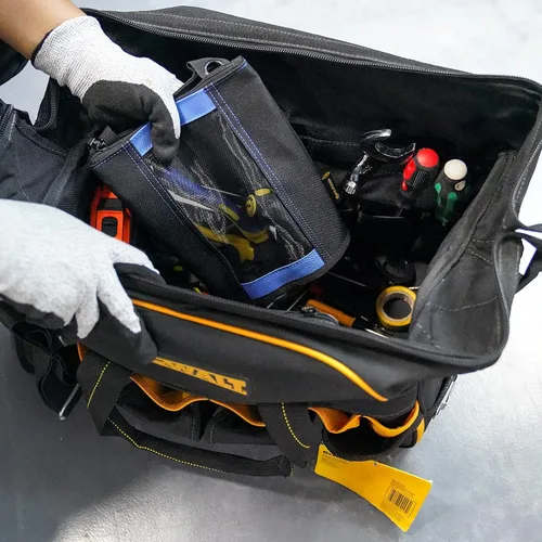 Vista 8 de Bolsa de herramientas de lona con cremallera MELOTOUGH, bolsa de herramientas con cierre, bolsa de malla resistente con ventana, ojales para colgar