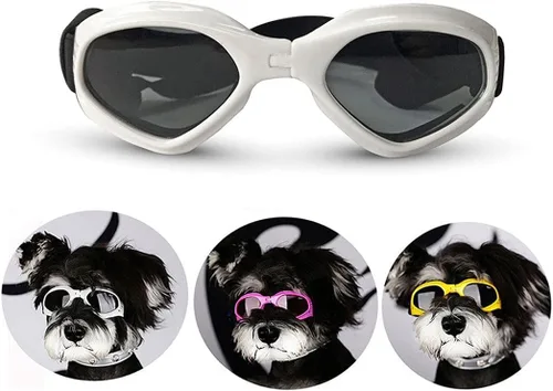 Vista 8 de LECONPET Gafas de sol para perros pequeños, impermeables, resistentes al viento, protección UV, para mascotas, para perros, cachorros, gatos (negro)