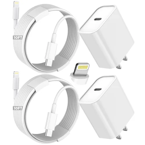 Vista 7 de Cargador rápido para iPhone, Cargador rápido para Phone 14 13 12 11 USB C de pared con 2 cables de carga rápida de 6 pies compatible con iPhone