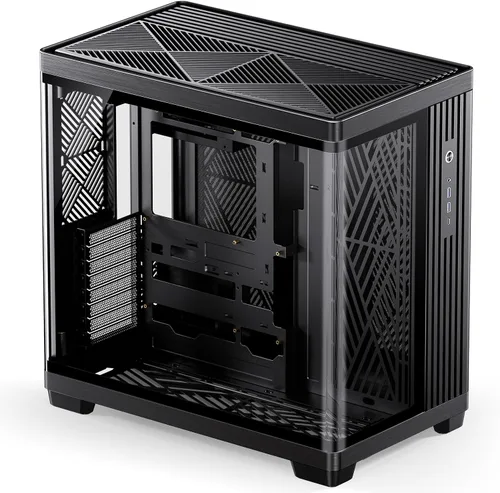 Vista 4 de JONSBO TK-4 Negro ATX PC Case, gabinete separado de la torre media de la computadora, vidrio envolvente bidoblado, aleación de aluminio, soporte