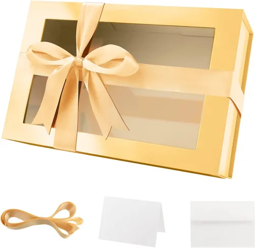 Vista 42 de PACKQUEEN Caja de regalo grande negra con ventana, 13.5 x 9 x 4.1 pulgadas, caja de regalo transparente para regalo, contiene cinta, tarjeta, caja