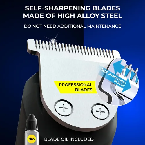 Vista 2 de MANECODE® Cortadora de barba y cabello para hombres – Self-Sharp Blades® USB-C, impermeable, pantalla LED, kit de aseo múltiple