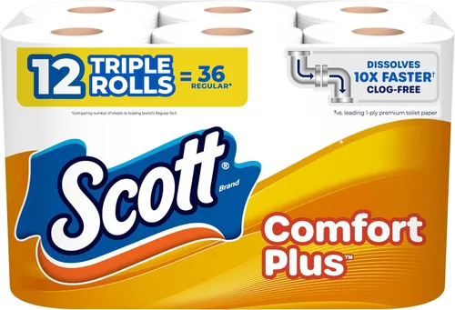 Vista 14 de Scott ComfortPlus - Papel higiénico, 6 mega rollos, 310 hojas por rollo, apto para fosas sépticas, toalla de baño de 1 capa