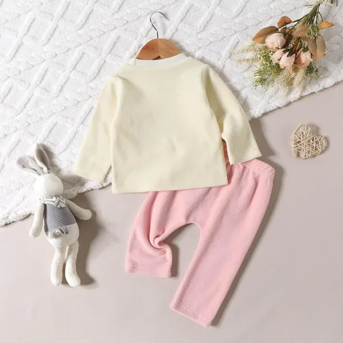 Vista 2 de Conjunto de sudadera bordada de conejo para recién nacidos, niñas y niños, ropa de primavera y otoño