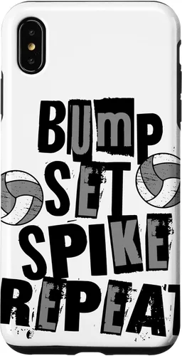 Vista 7 de iPhone 15 Parents Girls Volleyball Bump Set Spike Repeat Black & Gray Case