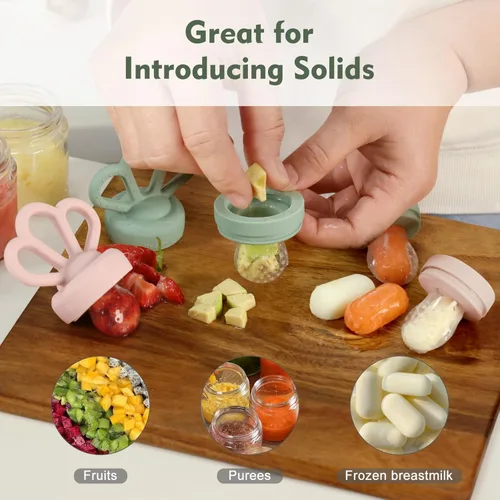Vista 3 de Carrot Baby - Alimentador de alimentos de frutas frescas y paquete de 2 alimentadores de malla de silicona, autoalimentación segura para bebés