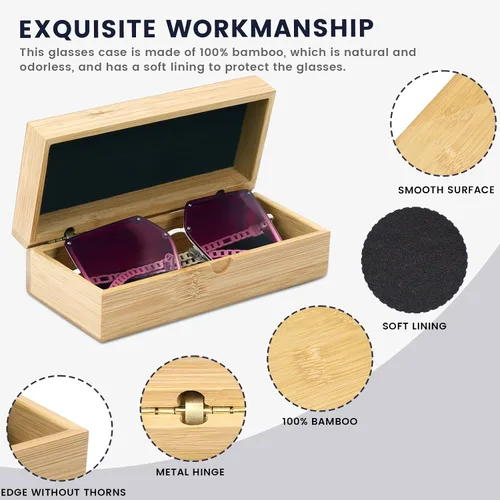 Vista 3 de molshine Estuche para lentes de sol, caja de madera de bambú para gafas, estuche para gafas (gafas no incluidas)