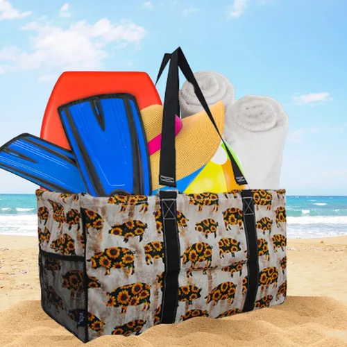 Vista 491 de NGIL Bolsa de comestibles reutilizable extra grande plegable de gran tamaño para comestibles, almacenamiento, picnic, playa, Estampado