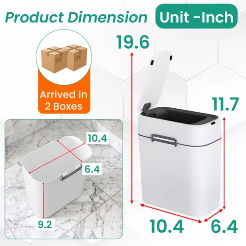 Vista 7 de FDW Cubo de Basura para Baño de 2.2 Galones con Tapa, Contenedor de Residuos de Plástico con Sensor Automático Delgado y Pequeño para Sala de Estar