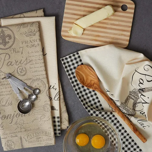 Vista 4 de DII Juego de 3 paños de cocina de algodón jacquard francés, juego de 3, paños de cocina decorativos para cocina y horneado de macarrones franceses