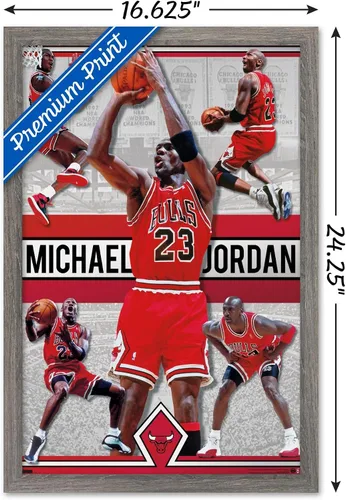 Vista 3 de Trends International Michael Jordan - Póster de collage de pared, 14.725 x 22.375 pulgadas, versión enmarcada de madera de granero