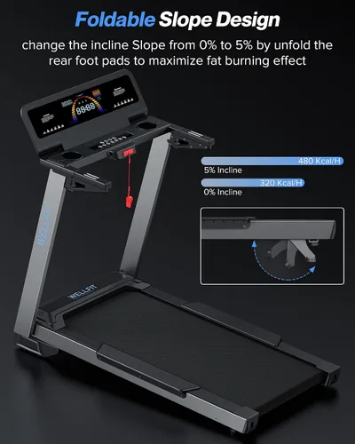 Vista 6 de WELLFIT Cinta de correr para el hogar, cinta de correr resistente con 2 niveles de inclinación con sensor de pulso, 4.0 HP, 10 MPH, capacidad de 450