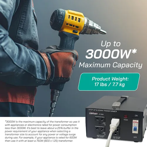Vista 8 de Convertidor Transformador de Voltaje de 3000 Vatios para Japón Elevador/Reductor - 100v a 120v / 120v a 100v Convertidor de Energía Japonés - Cable