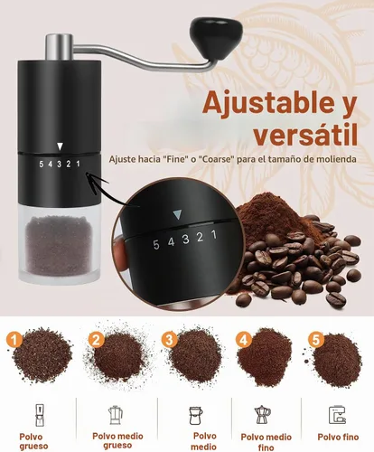 Vista 2 de Molinillo de café manual con muela de cerámica para espresso, prensa francesa, 5 ajustes ajustables, molinillo manual con muela incorporada