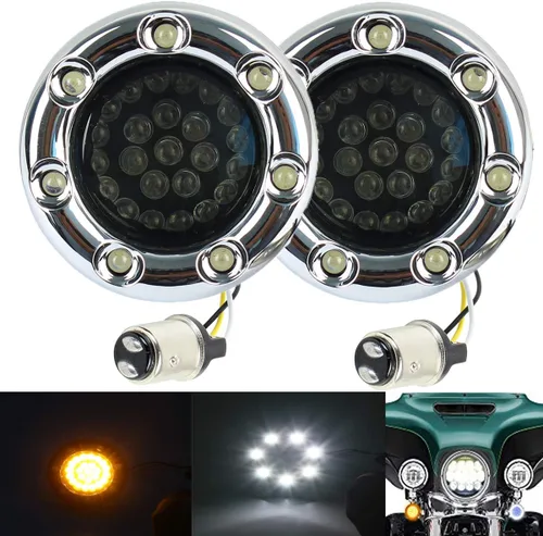 Vista 4 de ZYTC Señales de giro LED de 2 pulgadas con luz de funcionamiento caso ámbar estilo bala frontal 1157 LED kit de señal de giro luz ámbar