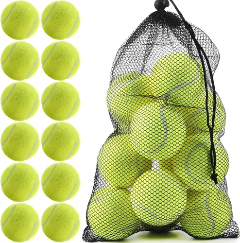 Vista 12 de INSUM Bulk Tennis Balls, 12 Pack Extra Duty Practice Balls with Mesh Bag High Bounce Rubber Core, Soft Felt, Beginner Practice, Dog Fetch