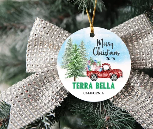 Vista 2 de Terra Bella Adornos Terra Bella CA California Souvenirs Hometown Árbol de Navidad 2024