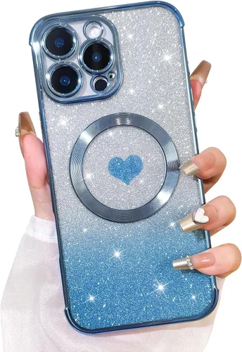 Vista 8 de Bonoma Funda con purpurina para iPhone 13 Pro Max, bonita funda 3D con patrón de chapado en degradado de mariposa de diamante, protección de cámara