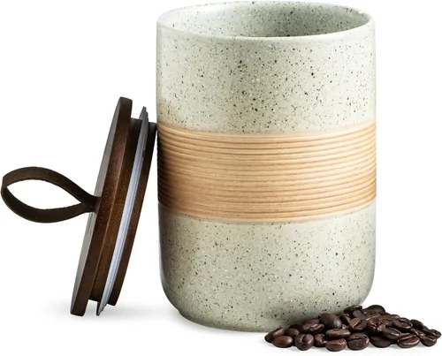Vista 24 de Miamolo Tarro de cerámica con tapa, pequeño recipiente de café para café Beige
