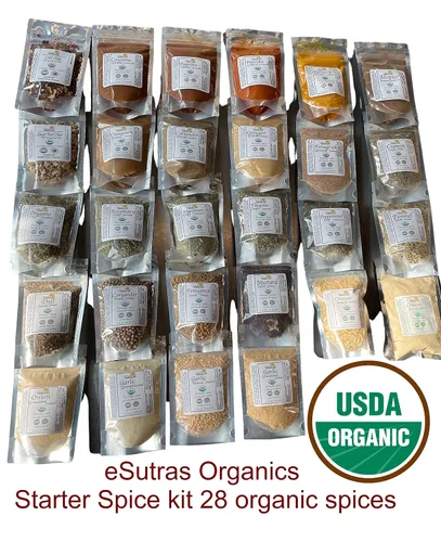 Vista 2 de eSutras Organics Essential Spices Herbs Starter Set 28 piezas Cocinar Parrilla Pickling Kit TODO Pure Organic Fresh Dry