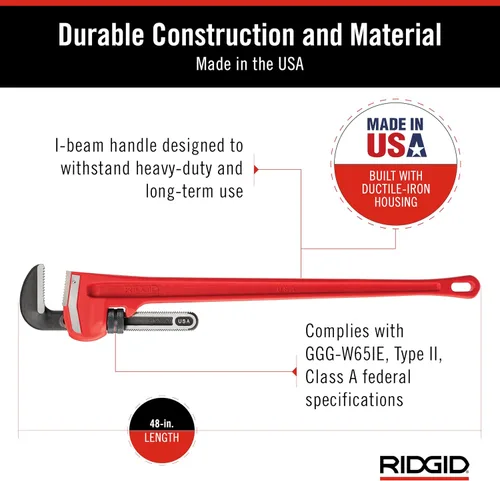 Vista 5 de RIDGID 31040 Model 48 Heavy-Duty Straight Pipe Wrench, 48-inch Plumbing Wrench