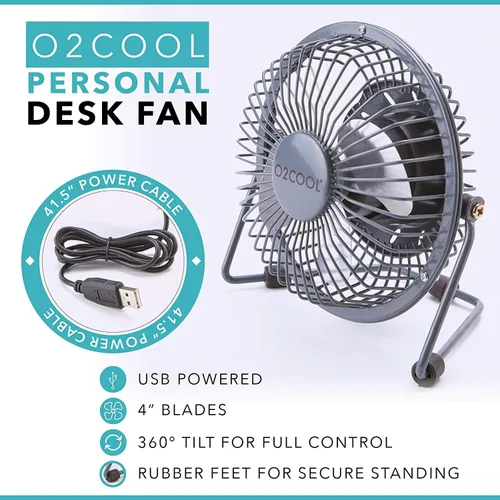 Vista 2 de O2COOL 4" USB Ventilador de mesa ventilador de refrigeración – Mesa portable mini – plugs en computadora personal – 360 ° inclinación ajustable