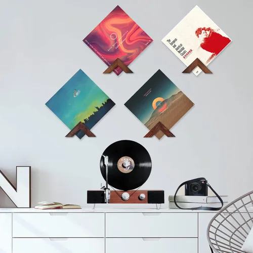 Vista 6 de Juego de soportes para discos de vinilo: soporte de pared de vinilo para exhibición de discos, estante de madera de pino con cintas adhesivas