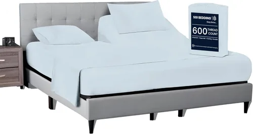 Vista 49 de SGI bedding Sábana Queen de 28 pulgadas con cabecera flexible y parte superior dividida, 100% algodón egipcio - 600 número de hilos, sábanas