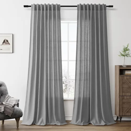 Vista 45 de Aersas Aqua Green Linen Curtains 84 Inches Long 2 Panels Set Back Tab Rod Pocket Living Room Curtain Farmhouse Rustic Light Filtering Hook Drapes