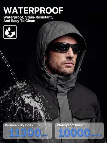 Vista 4 de FREE SOLDIER Chaqueta de esquí impermeable para hombre, abrigo cálido de invierno para nieve, snowboard con múltiples bolsillos, capucha desmontable