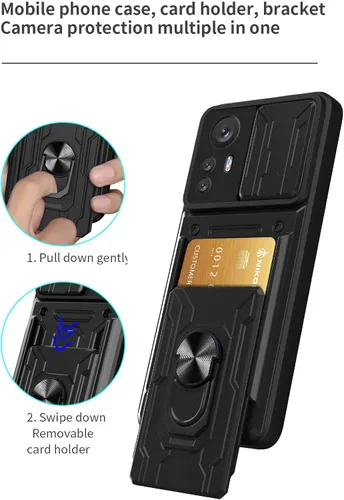 Vista 4 de CCSmall Funda de protección resistente para Xiaomi 12 Pro (no 12), anillo magnético Kickstand Slide Cámara con tarjetero cubierta del teléfono