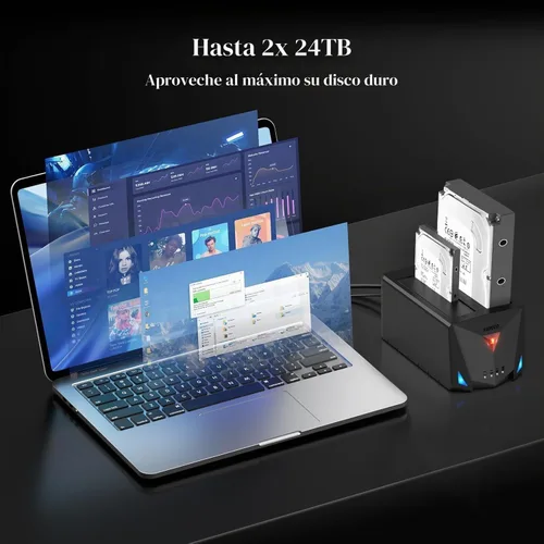 Vista 7 de FIDECO Estación de acoplamiento USB 3.2 Gen 1 a disco duro, base de disco duro para 2.5 o 3.5 pulgadas SATA I/II/III HDD SSD con duplicador de disco