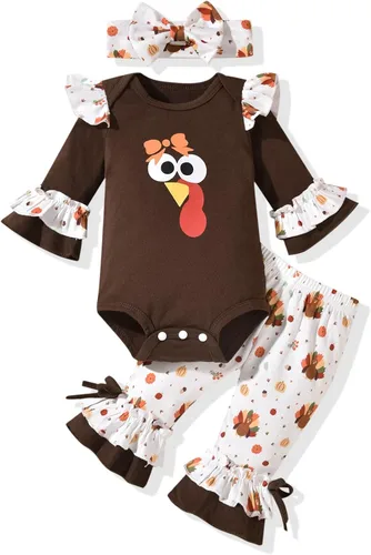 Vista 28 de HINTINA Conjunto de ropa para bebé recién nacida con diadema para el primer Halloween