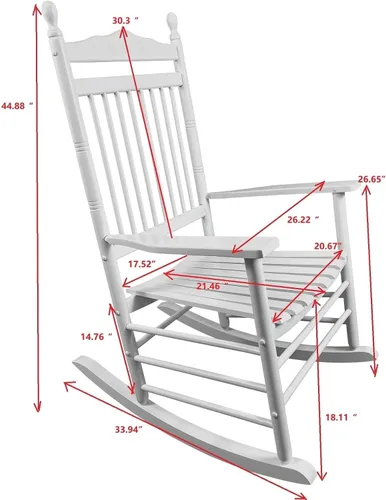 Vista 2 de Silla mecedora de madera maciza, balancín de porche delantero para adultos, carga de 280 libras