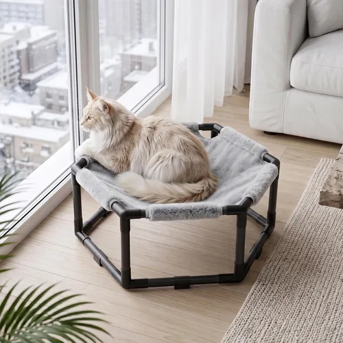 Vista 5 de Hamaca elevada para gatos, silla de salón hexagonal elevada para gatos