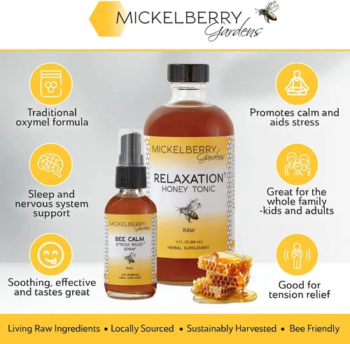 Vista 2 de Mickelberry Gardens Spray de miel relajante – Alivio natural de la tensión y apoyo para dormir con manzanilla, lavanda y hierbas orgánicas – 2 onzas