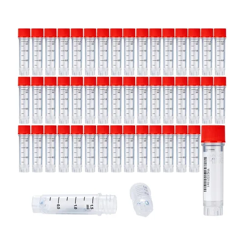Vista 24 de Cryoviales de 0.0 fl oz, 25Pcs Cryotubes con código de barras lateral, frascos de esterilización con rosca externa, tubos de muestra con tapas Azul