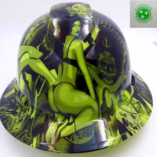 Vista 2 de Personalizado Pyramex Full Brim Green Biker Babes Hard Hat con suspensión de trinquete