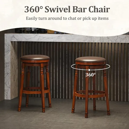 Vista 4 de Giantex Juego de 4 taburetes de bar giratorios de 29 pulgadas de altura de barra con asiento acolchado de piel sintética, reposapiés, marco