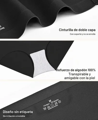 Vista 7 de Sunm Boutique Ropa interior sin costuras para mujer, calzoncillos con Negro