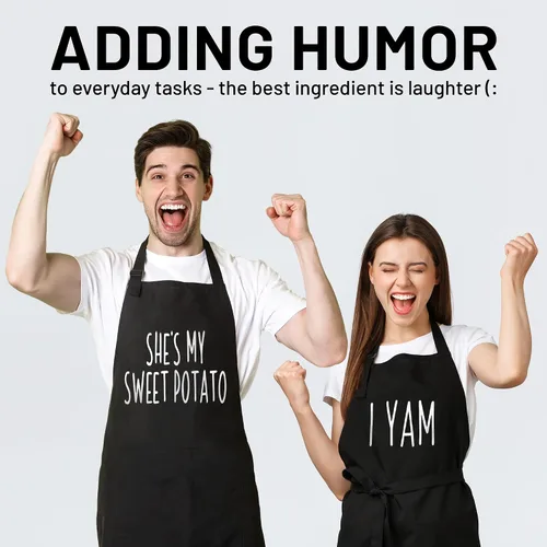 Vista 2 de Funny Couple Aprons Gift Ideas For Her Him Wedding, Engagement, Bridal, Birthday Kitchen Cooking Set