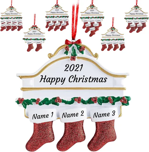 Vista 7 de Adornos de Navidad personalizados para familia de 2, adornos de Navidad familiares personalizados con nombres, decoraciones de Navidad