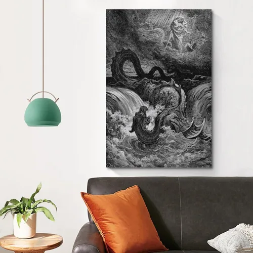 Vista 4 de Gustave Doré - Póster de arte famoso de La destrucción de Leviatán, pintura de pared, lienzo para regalo, impresiones de sala de estar, decoración