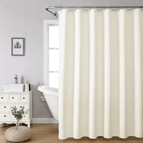 Vista 6 de MISS SELECTEX Cortina de ducha de tela lavable a máquina, clásica tela gruesa de punto gofre, duradera para baño, tela repelente al agua de alta