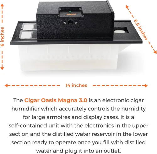Vista 6 de Humidificador electrónico Cigar Oasis para gabinete / armario Humidificador LCD humidity and temperature display, Sensor-controlled fan