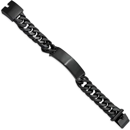 Vista 2 de Engravable Personalized Custom Stainless Steel Brushed Black IP-plated Curb ChainID Bracelet For Men Length 9 inches Width 1 mm With Box And Tongue